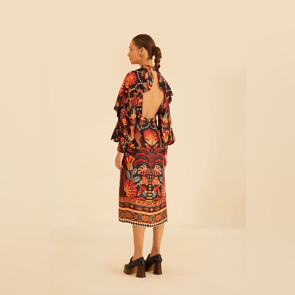 FARM RIO Red Nature Beauty Scarf Backless Midi Dress, Size Small, $270 - Picture 7 of 14